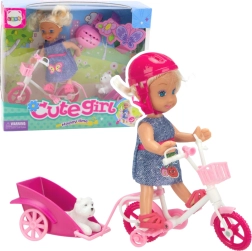 Mini-nuku komplekt jalgratta, haagise ja valge kutsikaga