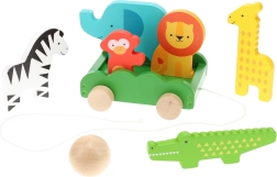 Puidust järelveetav mänguasi loomadega