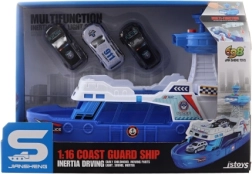 Battery-powered ship with lights and sounds with toy cars