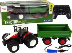 Kaugjuhtimisega traktor haagisega 1:24 punane ja roheline