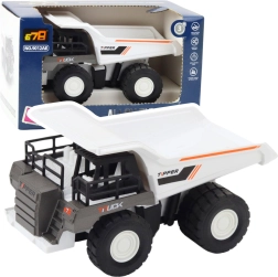 Construction dump truck with metal elements and drive white