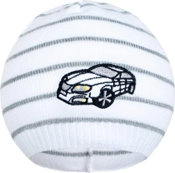 New Baby spring hat with car, white/dark gray