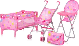 CHIPOLINO 3-in-1 nukkude komplekt Trixy Hearts – käru, võrevoodi ja söögitool