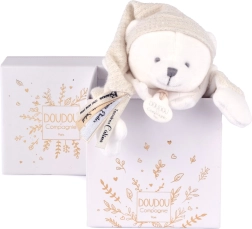 Doudou kinkekomplekt – pehme kaisuloom karu mütsiga, beež 25 cm