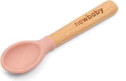 New Baby Silicone Spoon with Wooden Handle, Pink