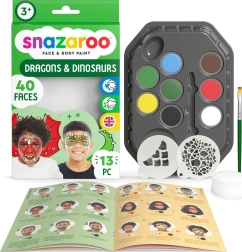 Snazaroo 8 värvi näo- ja kehavärvide komplekt draakonite ja dinosauruste šabloonidega