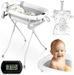 Foldable baby bathtub with stand, thermometer and insert Ricokids, white-gray