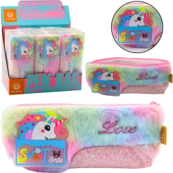 Plush pencil case with unicorn and glittery details