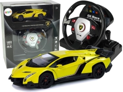 Kaugjuhtimisega Lamborghini Veneno kollane 1:24 – roolipuldiga juhtimine 2,4 GHz, tuled ja helid