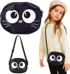 Laste crossbody-õlakott kassikese motiiviga, reguleeritava rihmaga, must 21 × 16 cm