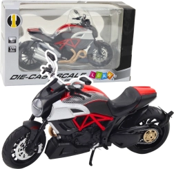 Metal sports motorcycle 1:12 with lights and sounds – black with gold and red accents