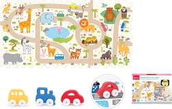 Pehmed ehitusklotsid safari-autoga – komplekt 8 tk