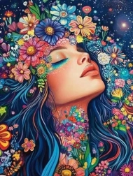 Teemanttikunst Maalitud tüdruk lillede seas 30 × 40 cm