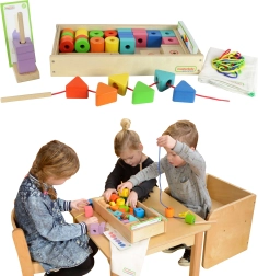 Large Wooden Lacing and Beading Montessori Set by Masterkidz