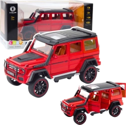 Metal off-road vehicle with wind-up drive, opening doors, red 1:22
