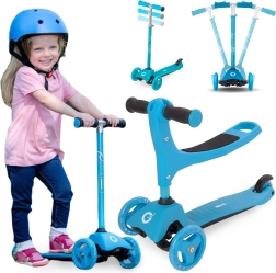 Evo 2-in-1 children's three-wheel scooter with seat, light blue