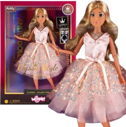 Nukk Lily 30 cm pikkade blondide juuste, roosa kleidi ja ehetega