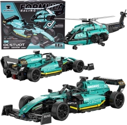 2-in-1 Technical Building Set: Formula 1 Car and Helicopter, 736 pieces with stickers