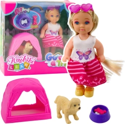Mini nukk koera, telgi ja tarvikutega