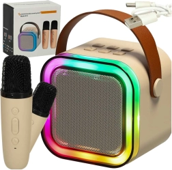 Karaokekomplekt Bluetooth-kõlariga, 2 mikrofoni ja LED-taustvalgustusega 6 W – beež