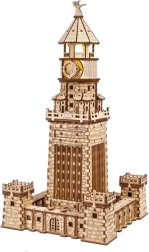 Ugears 3D puidust mehaaniline pusle Aleksandria majakas LED-valgustusega