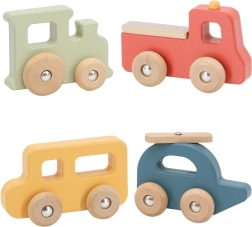 Viga PolarB wooden set of colorful vehicles, 4 pcs