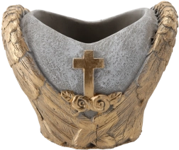 Cemetery cement heart-shaped planter grey-gold 21 × 14.5 × 17.5 cm