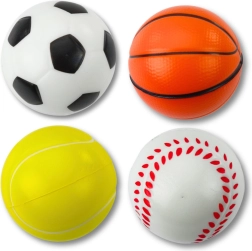 Pehmete spordipallide komplekt 6 cm – jalgpall, korvpall, tennis, pesapall (4 tk)