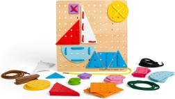 BIGJIGS TOYS puidust nöörimismäng – geomeetrilised kujundid