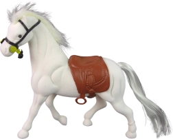 Valge hobuse figuur pruuni sadulaga – farm