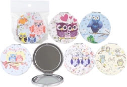 Round folding mirror with owls - 1 piece