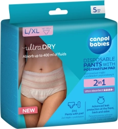 Canpol babies ühekordsed sünnitusjärgsed püksikud integreeritud sidemega 2v1 L/XL, 5 tk