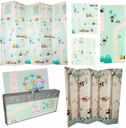 Kokkukäivitav kahepoolne hariv XPE-vaip panda ja teed 180 × 200 cm