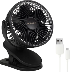 Ruhhy juhtmevaba lauaventilaator USB-C ja klambriga – must