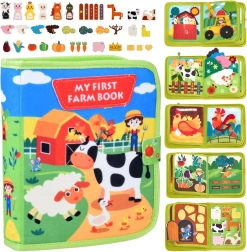 Viltne meelt arendav quiet book – taluteema takjapaeltega elementidega