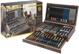 Suur puidust loominguline kohver – 91-osaline komplekt maalimiseks ja joonistamiseks