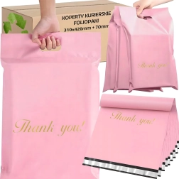 Pink mailing poly bags with handle 310 × 420 + 70 mm, 50 pcs
