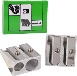 Kahekordne metallist teritaja õhukestele ja paksudele värvipliiatsitele