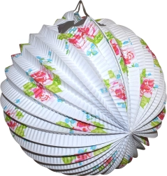 Valge kerakujuline lampion lillemustriga 25 cm