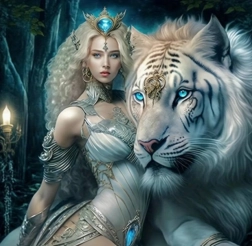 Diamond painting girl with tiger 30 × 40 cm