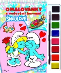 Štrumfid värviraamat akvarellvärvide ja pintsliga, spiraalköide 21 × 23 cm