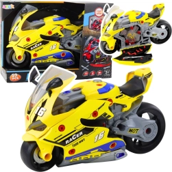 Interactive 2-in-1 Motorcycle with Take-Apart Workshop, Lights, Sounds, and Smoke Effect – Yellow 43 cm