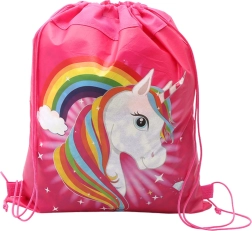 School bag for shoes and clothing with unicorn and rainbow motif pink 35x27 cm