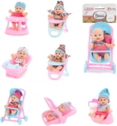 Beebinukk aksessuaaridega 11 cm – plastist nukk jäiga kehaga