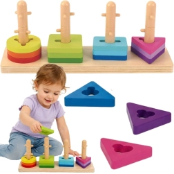 Tooky Toy puidust geomeetriliste kujundite sorteerija ja nöörimismäng