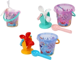 Plastist liiva- ja veemänguasjade komplekt ämbriku ja veskiga võrgus 17 × 16 cm