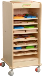 Puidust hoiukast MASTERKIDZ õppetahvlitele 28 × 28 cm ratastel