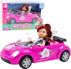 Mini nukk roosa kabrioleti ja koerakesega