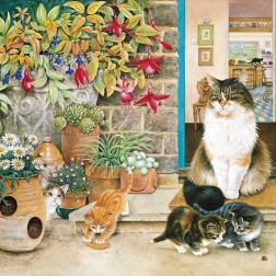 Square Puzzle Agneatha and Her Kittens on the Porch 1000 Pieces