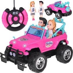 Roosa RC maastikuauto nukkudele, 2 figuuriga